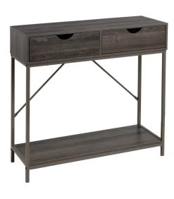 Console D'entrée En Bois Et Métal Gris 2 Tiroirs 80x30x75cm