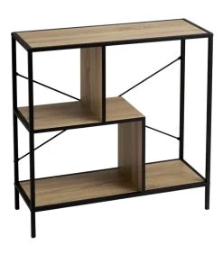 Console D'entrée En Bois Et Métal Noir 3 Plateaux 80x30x80cm