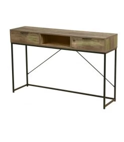 Console D'Entrée En Métal Noir Et Bois 2 Tiroirs + 1 Casier