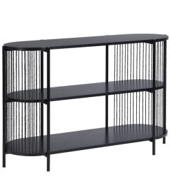 Console D'entrée Noire En Bois, Métal Et Corde 3 Plateaux 124x42x80cm