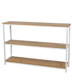 Console En Métal Blanc Et 3 Plateaux En Bois 120x30x80cm