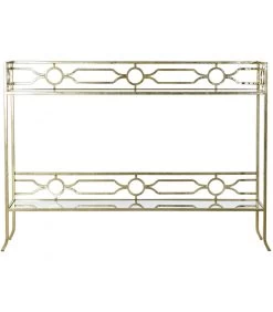 Console Étagère En Métal Doré Et 2 Plateaux Miroirs - 127x23x90cm -Produits Menagers Boutique console en metal dore et 2 plateaux miroirs 127x23x90cm 1