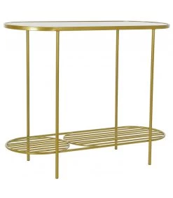 Console En Métal Doré Et Plateau En Verre Cannage - 99.5x38x80cm