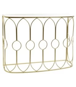 Console En Métal Doré Et Plateau Miroir