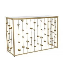 Console En Métal Doré Et Plateau Miroir Fleurs - 126x43x81cm