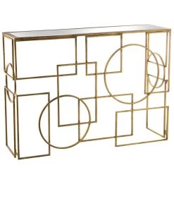 Console En Métal Doré Et Plateau Miroir Géométrique - 110x31x79cm