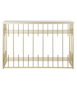 Console En Métal Doré Et Plateau Verre Noir - 120x40x81cm