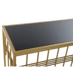 Console En Métal Doré Et Plateau Verre Noir - 120x40x81cm -Produits Menagers Boutique console en metal dore et plateau verre noir 120x40x81cm 3