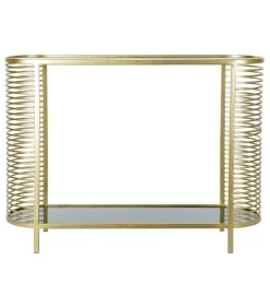 Console En Métal Doré Mat Et 2 Plateaux En Verre Fumé - 106.5x32x79.5cm