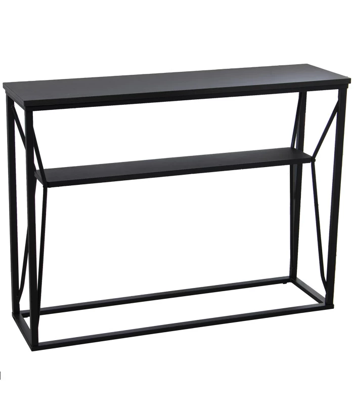 Console En Métal Et Bois Noir 2 Plateaux 100x30x75cm 3 Console En Métal Et Bois Noir 2 Plateaux 100x30x75cm