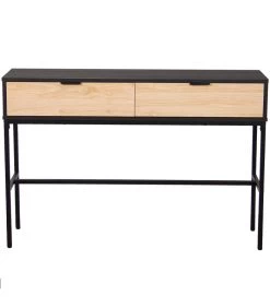 Console En Métal Noir Et Bois 2 Tiroirs 120x35x80cm
