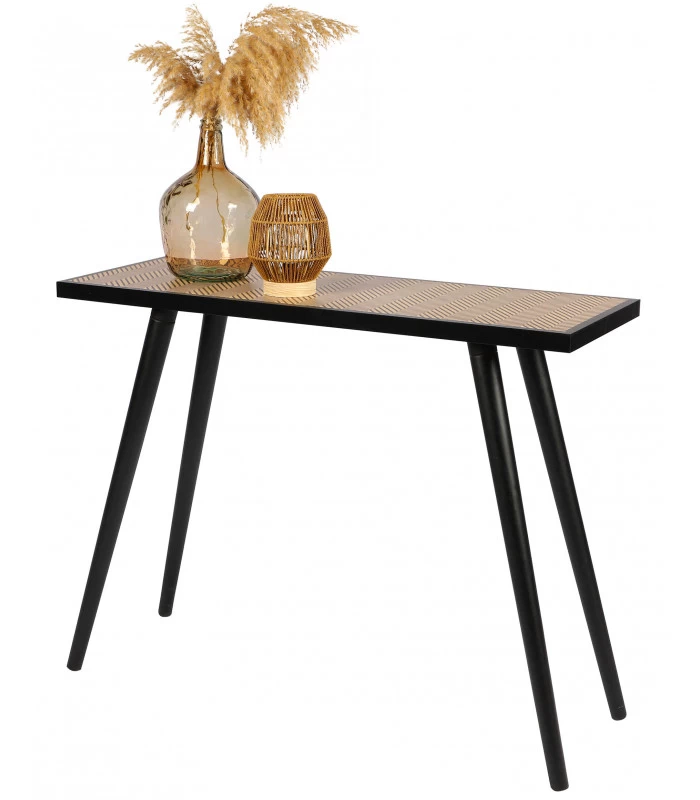 Console Plateau Avec Motifs Noir Et Bois Chelsea - 100x35x78cm 4 Console Plateau Avec Motifs Noir Et Bois Chelsea - 100x35x78cm – Image 2