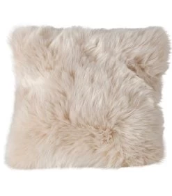Coussin Carré Fausse Fourrure Beige 40x40x13cm