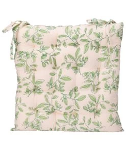 Coussin De Chaise Beige Et Vert Feuillage 40x40cm