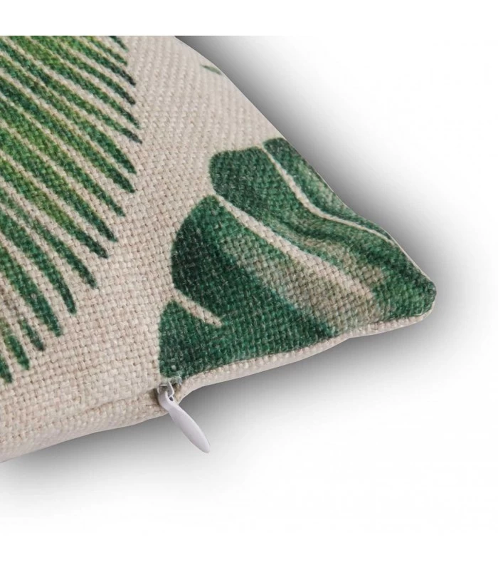 Coussin Décoratif Carré Feuilles Vertes Tropique En Polyester Effet Lin 4 Coussin Décoratif Carré Feuilles Vertes Tropique En Polyester Effet Lin – Image 2