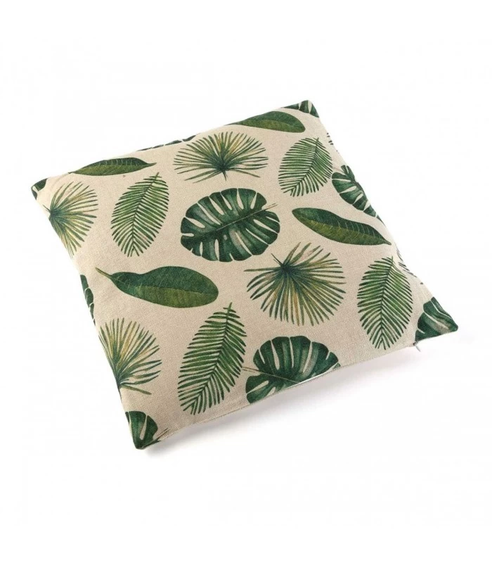 Coussin Décoratif Carré Feuilles Vertes Tropique En Polyester Effet Lin 3 Coussin Décoratif Carré Feuilles Vertes Tropique En Polyester Effet Lin