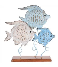 Décoration à Poser Métal Bord De Mer 3 Poissons - 22x8.5x31cm