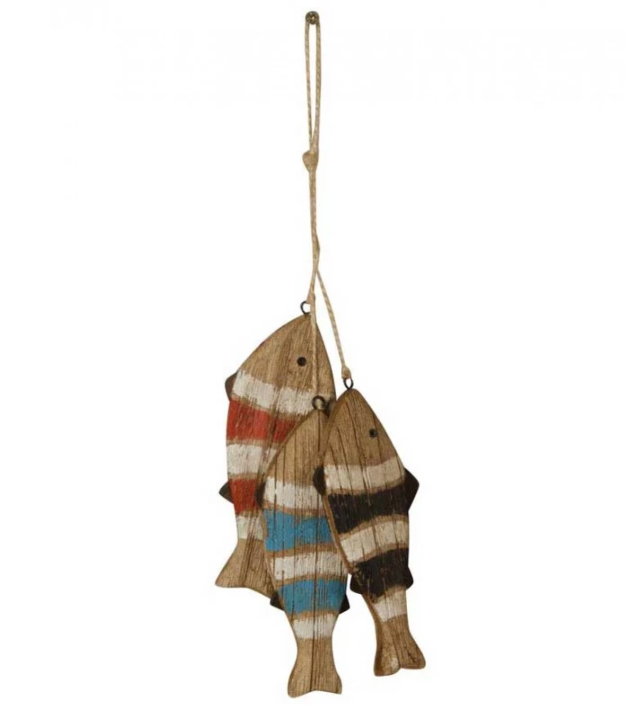 Décoration Murale En Bois Trois Poissons Multicolores