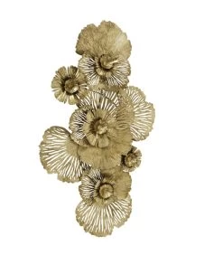 Décoration Murale En Métal Doré Fleurs 115x63x10cm