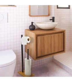 Dérouleur Papier Toilette Bambou Et Noir 22x16x66.5cm -Produits Menagers Boutique derouleur papier toilette bambou et noir 22x16x665cm 2
