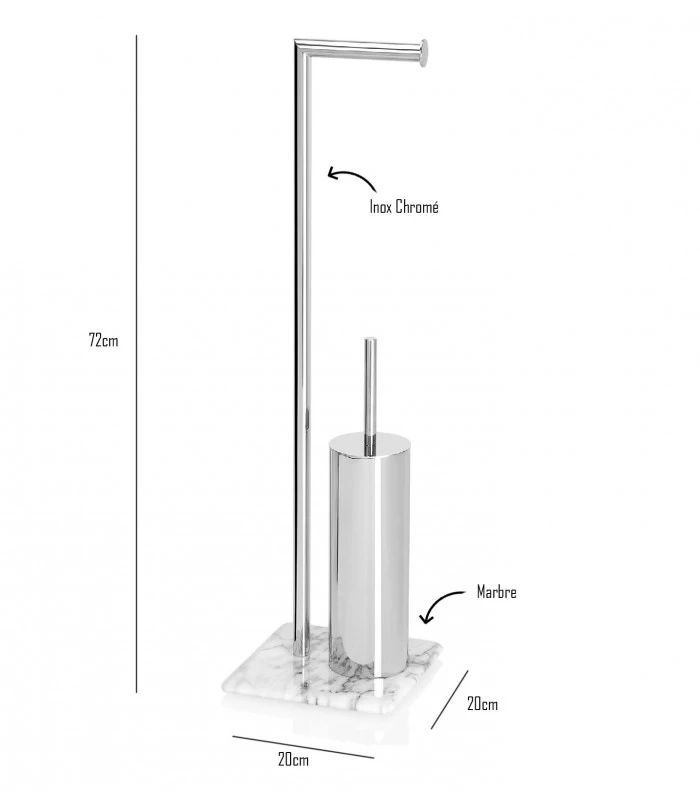 Dérouleur Papier Toilette + Brosse WC Inox Base En Marbre Blanc 4 Dérouleur Papier Toilette + Brosse WC Inox Base En Marbre Blanc – Image 2