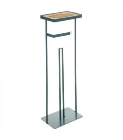 Dérouleur Papier WC Avec Réserve Métal Vert Pétrole Et Bois