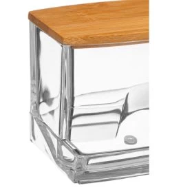 Distributeur Coton-tiges Transparent Et Bambou - 9.3x8x7.4cm -Produits Menagers Boutique distributeur coton tiges transparent et bambou 93x8x74cm 2