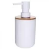 Distributeur De Savon Blanc Et Bambou - 7x16cm