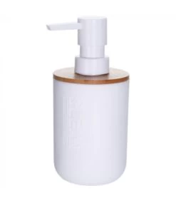 Distributeur De Savon Blanc Et Bambou - 7x16cm