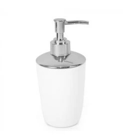 Distributeur De Savon Blanc Et Chrome - 7.5x7.5x17cm