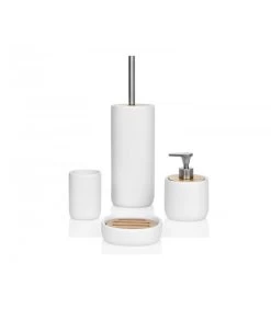 Distributeur De Savon En Céramique Blanche Et Acacia -Produits Menagers Boutique distributeur de savon en ceramique blanche et acacia 2