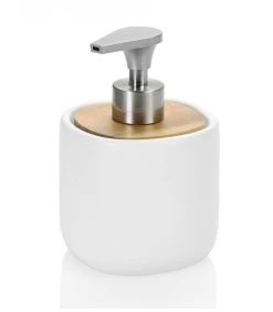 Distributeur De Savon En Céramique Blanche Et Acacia