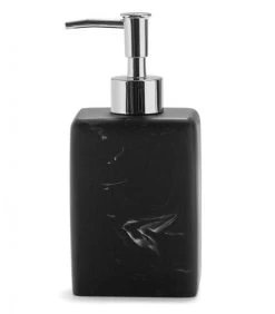 Distributeur De Savon En Polyrésine Effet Marbre Noir - 8x6x17.5cm