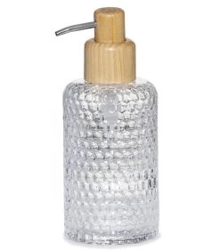 Distributeur De Savon En Verre Taillé Et Bois