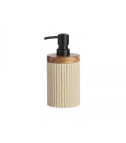 Distributeur De Savon Polyrésine Beige Et Acacia - 8x8x18cm