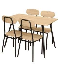 Ensemble Table Salle à Manger Rectangulaire Bois Et Métal Noir + 4 Chaises