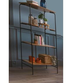 Étagère Bibliothèque Bois Et Métal Noir - 105x37.5x140.5cm -Produits Menagers Boutique etagere bibliotheque bois et metal noir 105x375x1405cm 2