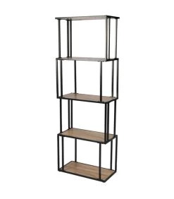 Étagère Bibliothèque Bois Et Métal Noir Déstructurée 60x30x170cm