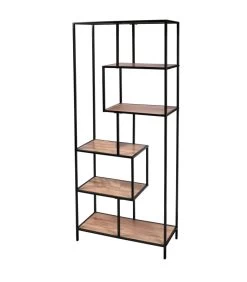 Étagère Bibliothèque En Métal Noir Et Bois 6 étagères 77x33x185cm
