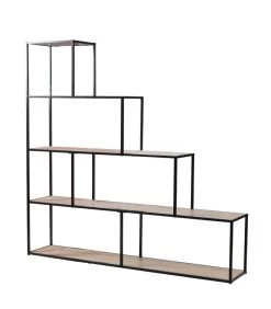 Étagère Bibliothèque Escalier En Métal Noir Et Bois 5 Niveaux 160x157x30cm
