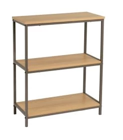Étagère Couleur Bois Naturel Et Métal Gris 3 Plateaux 60x30x76cm