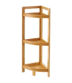 Étagère D'angle Pour WC Ou Salle De Bain En Bambou 23x23x77cm