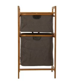 Étagère De Salle De Bain Bambou Et Tiroirs Lin Gris 44x33x84.5cm -Produits Menagers Boutique etagere de salle de bain bambou et tiroir lin gris 44x33x845cm 3
