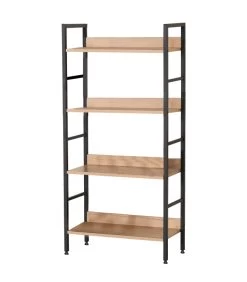 Étagère En Métal Noir Et Bois 4 étages 60x28x126cm