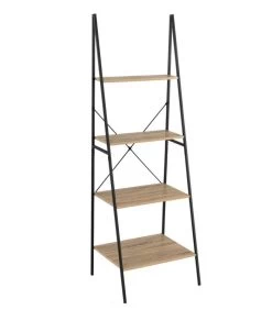 Étagère Inclinée 4 Plateaux En MDF Bois Et Métal Noir