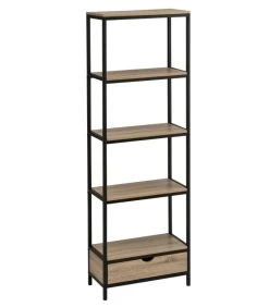 Étagère Métal Noir Et Bois + 1 Tiroir- Hauteur 180cm