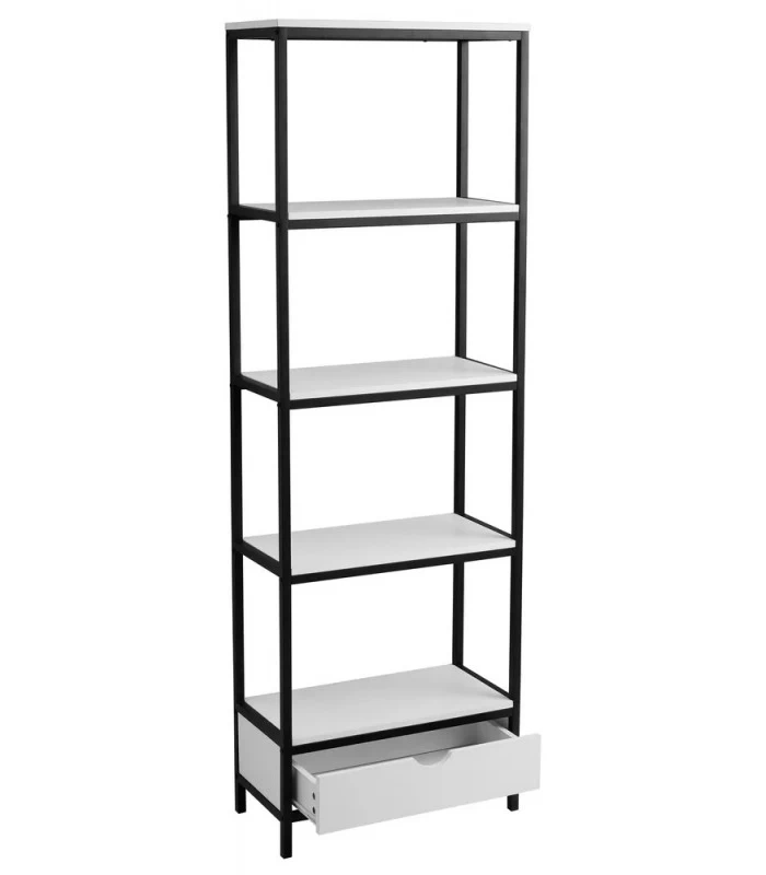 Étagère Métal Noir Et Bois Blanc 1 Tiroir - Hauteur 180cm 4 Étagère Métal Noir Et Bois Blanc 1 Tiroir - Hauteur 180cm – Image 2