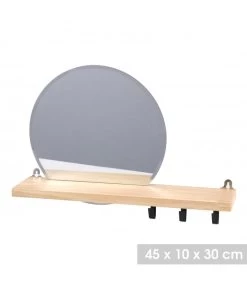 Étagère Murale En Bois Avec Miroir Rond Intégré Et 3 Crochets -Produits Menagers Boutique etagere murale en bois avec miroir rond integre et 3 crochets 2
