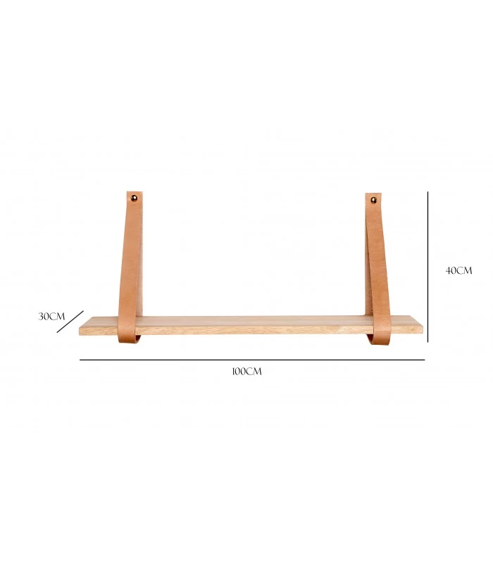 Étagère Murale En Bois Et Fixations Lanières Cuir 4 Étagère Murale En Bois Et Fixations Lanières Cuir – Image 2