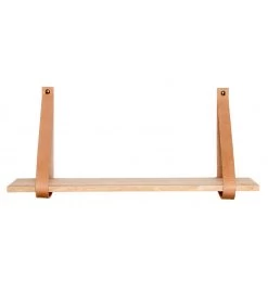 Étagère Murale En Bois Et Fixations Lanières Cuir